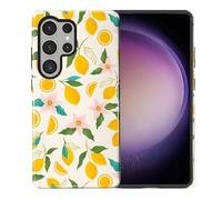 TAMEFOX Compatible with Samsung Galaxy S25 Ultra,Anti Drop Scratch Glossy Case Protective Cover-Lemon Pink Flower Pattern