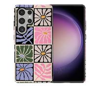 TAMEFOX Compatible with Samsung Galaxy S25 Ultra,Anti Drop Scratch Glossy Case Protective Cover-Vintage Checkered Floral