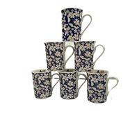 tamergifts Fine Bone China Set of 6 Mugs (Blue Daisy Flower Mugs)