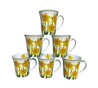Tamersgifts 6 x Yellow Daffodil Floral Welsh Wales Mugs Fine China Cups Hot Drinks Tea Coffee Chocolate