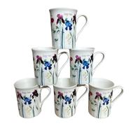 Tamersgifts Fine Bone China Set of 6 Eden Stem Flower Mugs, 295ml Capacity