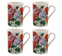 Tamersgifts Fine China Floral Mugs, Set of 4, 300ml Capacity, 10cm Height, Traditional Design, Dishwasher Safe (4 Geranium Coffee Mugs)