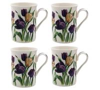 Tamersgifts Fine China Floral Mugs, Set of 4, 300ml Capacity, 10cm Height, Traditional Design, Dishwasher Safe (4 Tulip Coffee Mugs)
