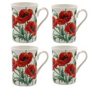 Tamersgifts Fine China Floral Mugs, Set of 4, 300ml Capacity, 10cm Height, Traditional Design, Dishwasher Safe (4 Popy Coffee Mugs)