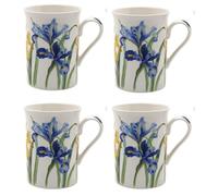 Tamersgifts Fine China Floral Mugs, Set of 4, 300ml Capacity, 10cm Height, Traditional Design, Dishwasher Safe (4 Iris Coffee Mugs)