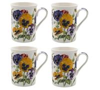 Tamersgifts Fine China Floral Mugs, Set of 4, 300ml Capacity, 10cm Height, Traditional Design, Dishwasher Safe (4 Pansy Coffee Mugs)