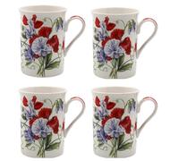 Tamersgifts Fine China Floral Mugs, Set of 4, 300ml Capacity, 10cm Height, Traditional Design, Dishwasher Safe (4 Sweet Pea Coffee Mugs)