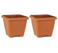 Tamersgifts Sets of 2 Heavy Duty Quality Plastic Square Castle Planters Plant Pots - 3 Colours & 3 Sizes (Terracotta, Length 37cm x Width 37cm x 33.5cm Height)