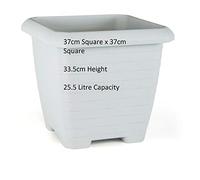Tamersgifts Sets of 2 Heavy Duty Quality Plastic Square Castle Planters Plant Pots - 3 Colours & 3 Sizes (Off White, Length 37cm x Width 37cm x 33.5cm Height)