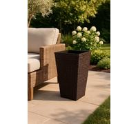 Tamersgifts Tall Square Plastic Rattan Indoor/Outdoor Planters (Brown Tall Rattan Planter 35cm Diameter x 55cm Height)
