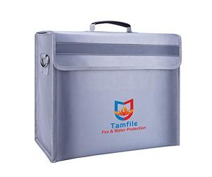 Tamfile 4200℉ Fireproof Document Bag, 16"×12"×5" Large Capacity Water Resistant Document Box A4 with Zipper Upgraded Silicone Coated Fiberglass Fireproof Safety Box for Home, Cash, Valuable, Jewelry