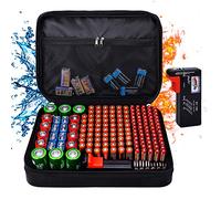 Tamfile Battery Organizer Storage Box - Holds 172 Batteries, 12.59"x8.86"x2.95" Fireproof Waterproof Carrying Case for AA/AAA/C/D/9V With Battery Tester BT-168 (Batteries Not Included)