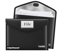 Tamfile File Folders 2 Pack,Fireproof Document Envelopes Pouch for A4 Size | Heat Insulated Document Bag with Label Pocket, for School Office Home Supplies Organization Storage, Black