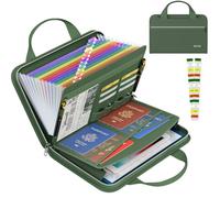 Tamfile Fireproof Accordion File Organizer with Handle, 13 Pocket Colorful Expanding File Folder with Zipper & Labels, File Folder with Multi-Pockets Paper Organizer Folder for Letter A4 Files (Green)