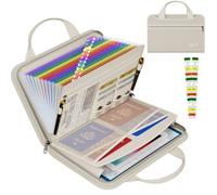 Tamfile Fireproof Accordion File Organizer with Handle, 13 Pocket Colorful Expanding File Folder with Zipper & Labels, File Folder with Multi-Pockets Paper Organizer Folder for Letter A4 Files (Beige)