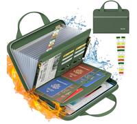Tamfile Fireproof Accordion File Organizer with Handle, 13 Pocket Expanding File Folder with Zipper & Labels, File Folder with Multi-Pockets Paper Organizer Folder for Letter A4 Files, Green