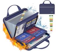 Tamfile Fireproof Accordion File Organizer with Handle, 13 Pocket Expanding File Folder with Zipper & Labels, File Folder with Multi-Pockets Paper Organizer Folder for Letter A4 Files, Blue