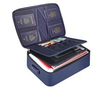 Tamfile Fireproof Document Box, 14.2''×10.6''×4'' Waterproof Document Organiser Bag with Lock, Portable File Storage Box for Passports, Certificates, Important Documents and Valuables, Navy Blue