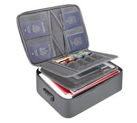 Tamfile Fireproof Document Box, 14.2''×10.6''×4'' Waterproof Document Organiser Bag with Lock, Portable File Storage Box for Passports, Certificates, Important Documents and Valuables, Dark Gray