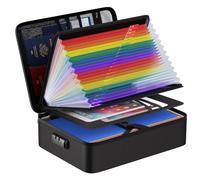 Tamfile Fireproof Document Box, Document Bag with 25 Pockets Colorful Inside Expanding File Folder Document Organiser and Labels, Portable File Storage Box with Lock for Office Home School, Black