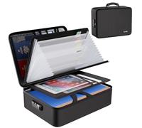 Tamfile Fireproof Document Box, Document Bag with Lock and 8 Pockets Accordion Folder A4 Document Organiser, Portable File Storage Box with Labels for Passports, Certificates and Valuables, Black