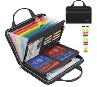 Tamfile Fireproof Document Organiser with Handles, 7 Pockets Colorful Inside Expanding File Folder with Zipper and Labels, Portable Waterproof A4 Document Storage Folder for Office Home School, Black