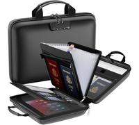 Tamfile Fireproof Document Organiser with Lock, Hard Case Document Box with 13 Pockets Transparent Expanding File Folder, Portable Accordion A4 Folder with Zipper and Labels for Home Office, Black