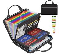 Tamfile Fireproof Document Organiser with Zipper, 25 Pockets Colorful Inside Expanding File Folder with Handles & Labels, Portable Waterproof A4 Document Storage Folder for Important Document, Black