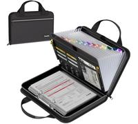 Tamfile Fireproof Ring Binder, 2 D-Ring Binder with Handles, A4 Document Organiser with 13 Pockets Expanding File Folder, Portable Document Storage Folder with Zipper for Office Home School, Black