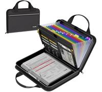 Tamfile Fireproof Ring Binder, 2 D-Ring Binder with Zipper, A4 Document Organiser with 13 Pockets Colorful Expanding File Folder, Portable Document Storage with Handles for Office Home School, Black