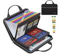 Tamfile Important File Organiser with Handles, 13 Pockets Colorful Inside Expanding File Folder A4 with Zipper, Portable Fireproof Waterproof Document Storage Folder with Labels for Office Home School