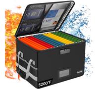 Tamfile Large File Box with Lock, Fireproof & Waterproof Document Storage, 5200°F Resistant, Black, Rectangular, Hinged Lid, 16.2" x 13" x 10.5", Collapsible, Lockable, For Home Office & Travel