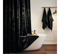 TAMGHO Black Shower Curtain for Bathroom, Luxury Crushed Velvet Shower Curtain Black, Dark Shower Curtain Set with Gold Decro Metal Hooks, Machine Washable Thick Fabric, 72 x 72 inches