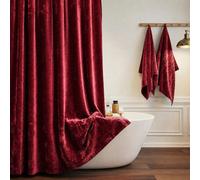 TAMGHO Crushed Velvet Shower Curtain, Marron Red, 72 x 72 | Luxury Crushed Velvet, Gold Decor Metal Hooks, Machine Washable, Thick Fabric