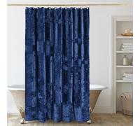 TAMGHO Crushed Velvet Shower Curtain, Navy Blue Shower Curtain Set with 12pc Polished Gold Hooks, Machine Washable, Waterproof Lined Bathroom Curtain 72x72