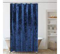 TAMGHO Crushed Velvet Shower Curtain, Navy Blue Shower Curtain Set with 12pc Polished Nickel Hooks, Machine Washable, Waterproof Lined Bathroom Curtain 72x72