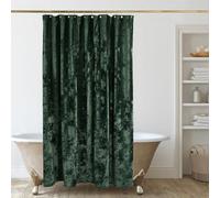 TAMGHO Extra Long Shower Curtain 84 inch Height, Crushed Velvet XL Shower Curtain Set with 12 Gold Hooks, Waterproof Thick Fabric, Machine Washable, 72W x 84H, Dark Green