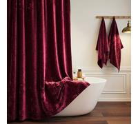 TAMGHO Red Shower Curtain for Bathroom, Luxury Crushed Velvet Shower Curtain Red, Dark Shower Curtain Set with Gold Decro Metal Hooks, Machine Washable Thick Fabric, Burgundy, 72 x 72 inches