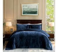 TAMGHO Velvet Comforter King, Luxuriously Soft King Size Comforter Set, Lightweight Bed Set for All Seasons, Oversized Comforter (108"x96") with 2 Matching Shams (20"x36"), Navy Blue