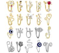 TAMHOO 25 Pcs Multi-Style Fake Nose Rings for Women and Men -Gold Plated Copper African Nose Cuff Non Piercing for Teen Grirls - Nice Gift for Her on Birthday/Valentines Day/Christmas