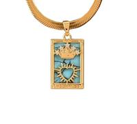 TAMHOPE Tarot Cards Empress Necklace Enamel Turquoise Amulet Necklace,Miraculous Medallion Concept Cubic Zirconia Talisman Tarot Necklace