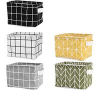 Tamicy Mini Storage Basket（Pack of 5）- Blend Storage Bins for Makeup, Book, Baby Toy,8x6x5.5 inch Home Decor Canvas Organizers Bag 8x6.3x5.1 inch