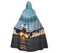 Tamiger Airplane In The Evening Light Print Holiday Hooded Cloak Costume Robe For Cosplay Carnival Vampire Party Themed Events