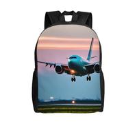 Tamiger Airplane In The Evening Lights Print Unisex Backpack For Office Travel Hiking Daily Commutes Outdoor Adventures Bag
