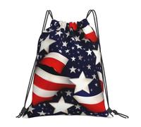 Tamiger American Flag Stars Stripes Print Lightweight Foldable Drawstring Backpack Outdoor Sports Bag Workout Travel Yoga