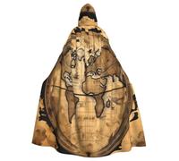 Tamiger Ancient Map World Globe Print 185cm Hooded Cloak Halloween Carnival | Cosplay Robe Costume Velvet Cape Masquerade Holiday Celebrations Unisex