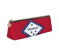 Tamiger Arkansas State Flag Print Large Capacity Leather Pencil Case Smooth Zippered Pen Pouch School Travel Makeup