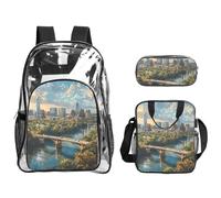 Tamiger Austin Texas Print 3-Piece Transparent Backpack Set For Travel Outdoor Adventures Holiday Clear Bag