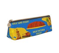 Tamiger Australia Map Icons Print Large Capacity Leather Pencil Case Smooth Zippered Pen Pouch School Travel Makeup