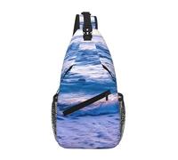Tamiger Beach Sunset Ocean Waves Print Cross Chest Bag Diagonal Lightweight Stylish Pouch For Daily Hiking Sling Backpack